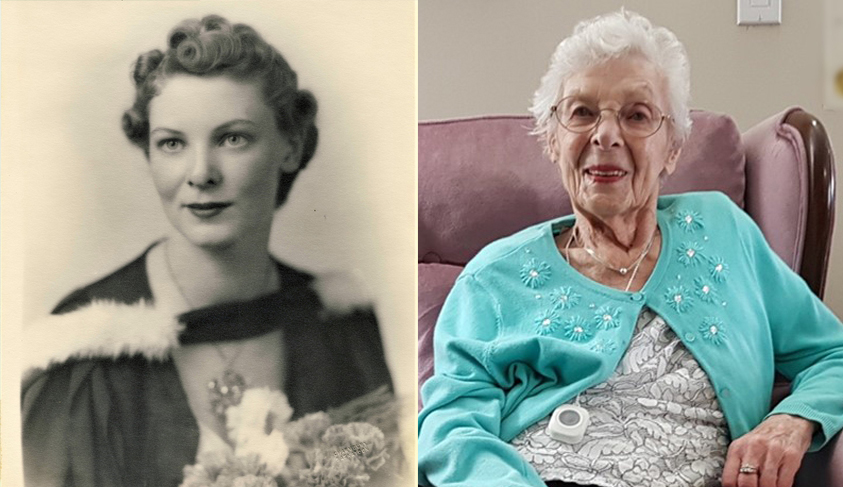 Dr. Rhonda Collins seen here in 1940 as a 21-year-old University of Saskatchewan graduate (left); and a photo of Collins celebrating her 100th birthday in 2019 (right).  (Photos: Submitted)