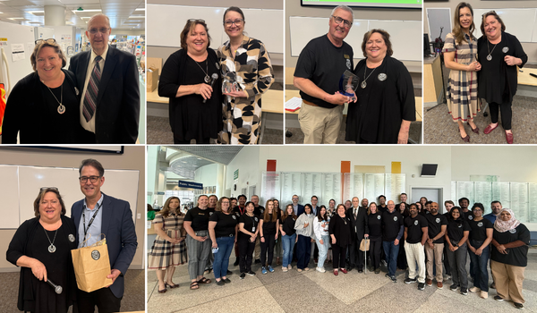 Dr. Valerie Verge presenting appreciation awards to centre supporters (top photo). Attendees at the centre’s 30th anniversary celebration (bottom photo).