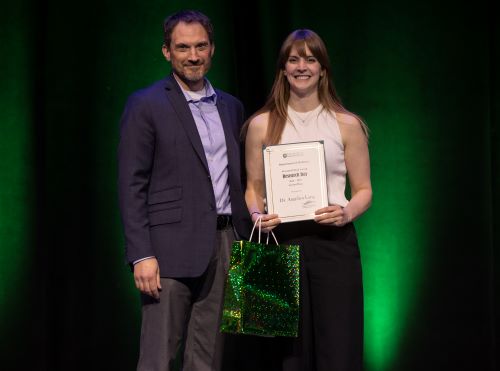 Angelica Lang receives award from Josh Lawson.