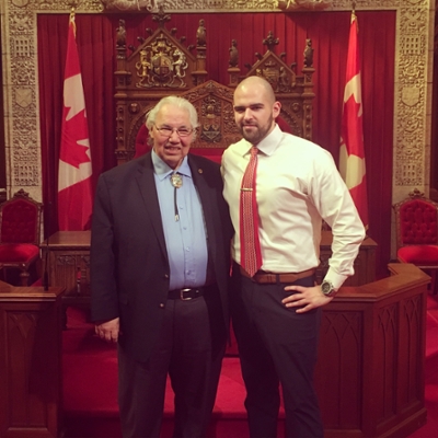 Senator Murray Sinclair and I in the Red Chamber on Parliament Hill where the Senate sits.