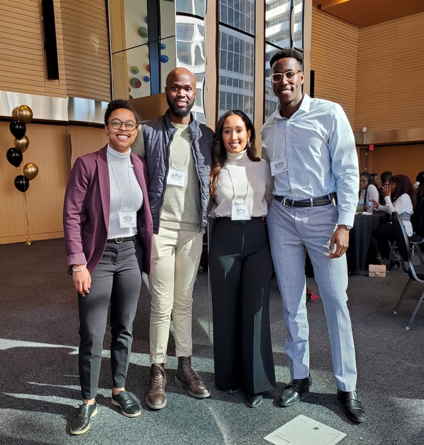 From left: USask medical students Ashley Tshala (Year 4), Joshua Onasanya (Year 3), Nafisa Absher (Year 2) and George Mutwiri (Year 3) all attended the inaugural Black Medical Students AGM event in Toronto at the beginning of March 2020.