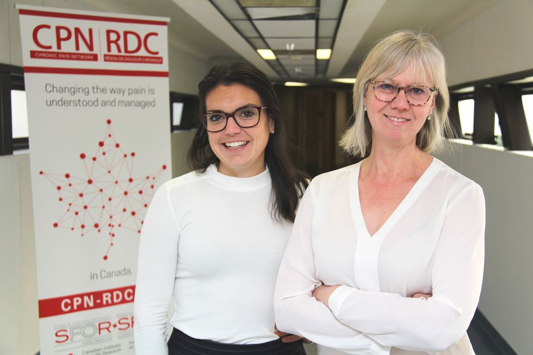 Saskatoon-based pediatrician Dr. Krista Baerg (right) and research coordinator Casey McMahon are raising awareness about chronic pain disorders, such as complex regional pain syndrome (CRPS) in children during National Pain Awareness Week (Nov. 4-8). Photo: Kristen McEwen, USask College of Medicine. 