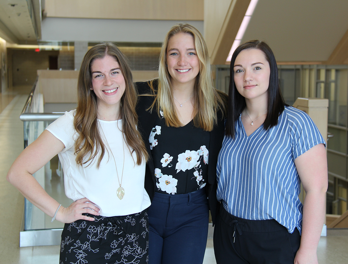 Then MPT graduates Marhanda Keeping, Emma Phillips-Mosmann and Ashley Trampe recently received the Best Online Prescence Award from Shinerama Canada, for their social media and web campaigns, which helped raise awareness around cystic fibrosis. Photo by Kristen McEwen
