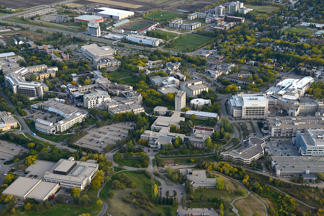 An aerial view of the University of Saskatchewan campus in Saskatoon. (Photo: University of Saskatchewan)