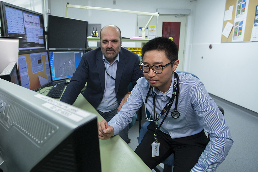 USask College of Medicine respirologist Dr. Julian Tam (MD), front right, and colleague Dr. Juan Ianowski (PhD), a USask College of Medicine physiologist. (Photo: David Stobbe)