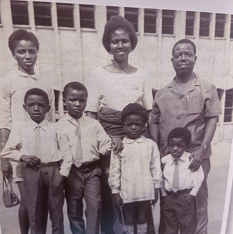 Dr. N.T.C. Agulefo (MD), at right, with his family including five-year-old son Emeka (front left) at the Lagos Airport in 1970 before fleeing the country at the end of the civil war. (Photo: Submitted)