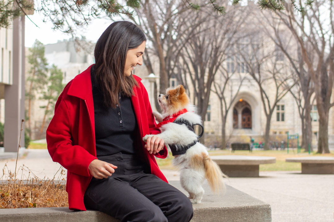 Amélia Gagnon and her dog Cookie became certified as a St. John Ambulance therapy dog team during Gagnon's studies at USask. (Photo: Chris Putnam)