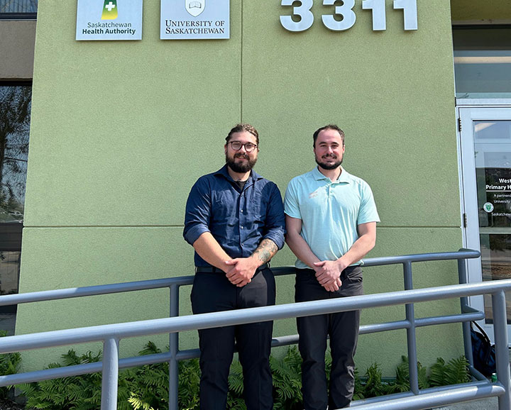 Student Austen Zentner (left) and recent graduate Christian Vermette at West Winds Primary Health Centre. Submitted photo.