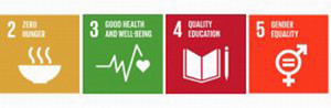 SDG icons 2, 3, 4, 5